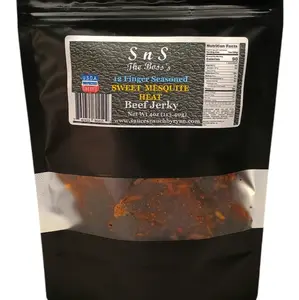 The Boss's fresh beef jerky  12 Finger/mesquite blend Snack, spicy, smokey, mesquite, sweet Dry Dried