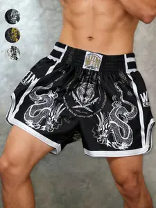 Black Gold Dragon Tiger Muay Thai Shorts - Breathable Satin Boxing Shorts for Training & Streetwear, High-Waist Flexible Fight Trunks for Kickboxing & MMA
