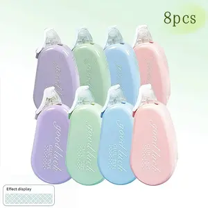 8pcs Four-Color Flip-Top Double-Sided Tape Set, Soft Colors, Large Capacity, Includes Roller, Smooth Adhesive, Ideal for Scrapbooking, Office Supplies