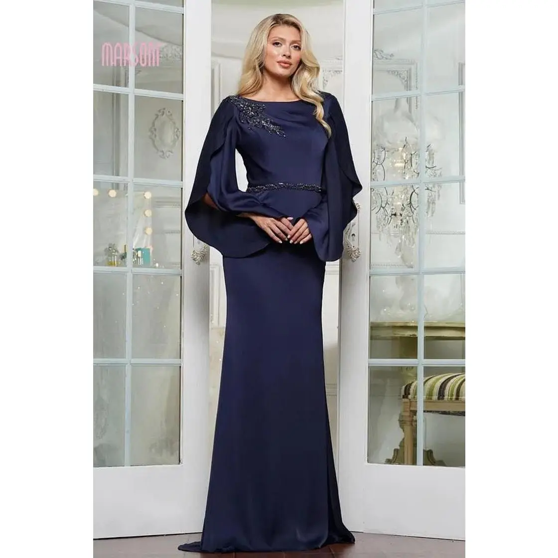 Marsoni by Colors Dress -MV1348 Fit And Flare Beaded Embellished Evening Gown