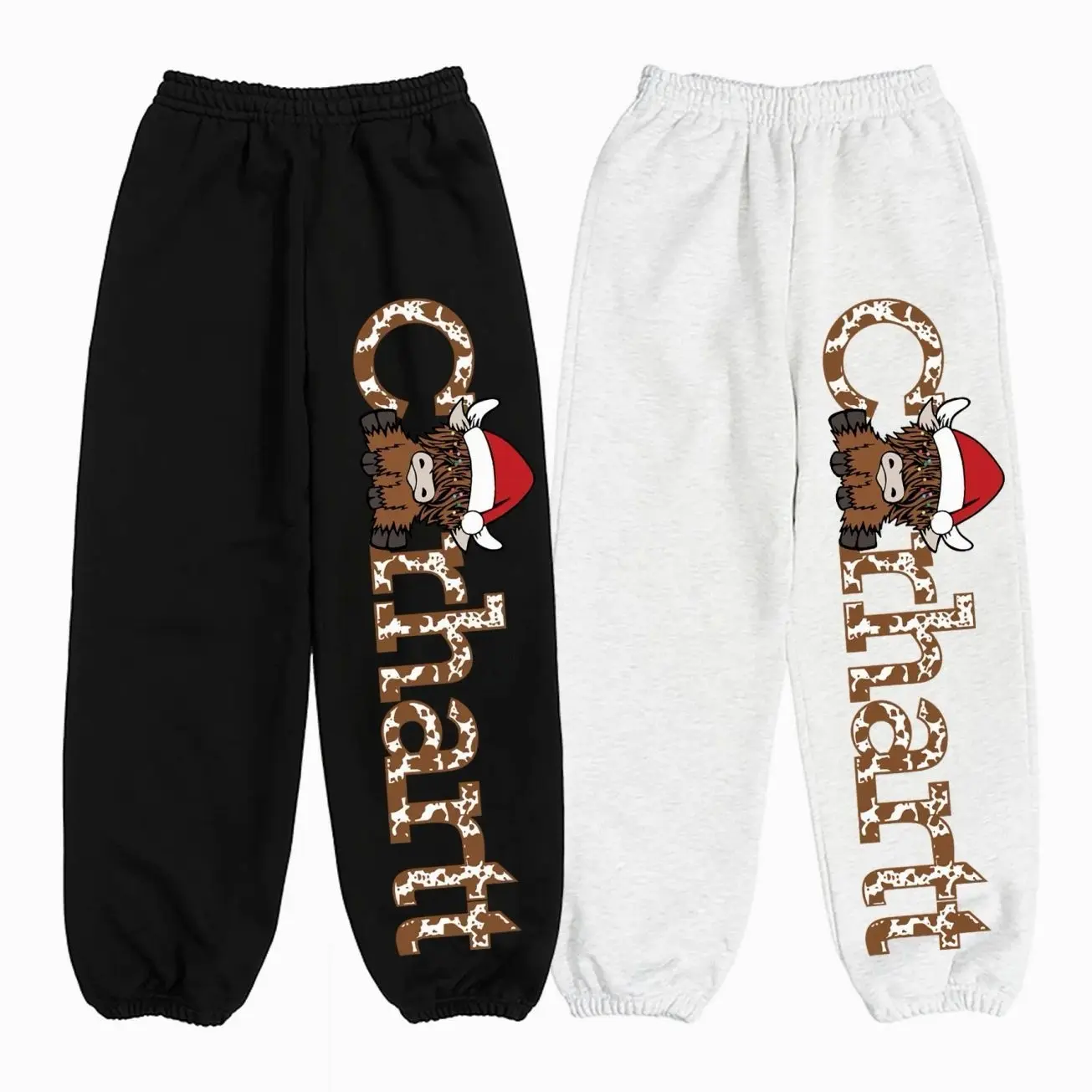 Funny Christmas Cow Baggy Jogger Pants, Cute Santa Cow Sweatpants, Xmax Cow Sweats, Unisex Holiday Lounge Pants, Xmas Gift for Cow Lovers