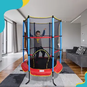 55 Inch Mini Trampoline For Kids With Enclosure - Indoor Trampoline For Toddlers With Protective Net And Safety Pad - Double-Sided Zipper Design For Easy Self-Entrance - Red