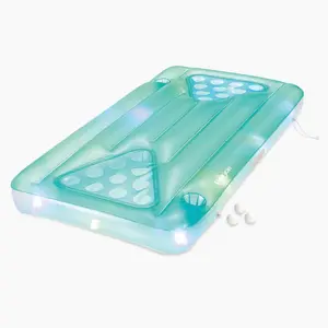 Maccabi Art Glow Pong Inflatable Aqua Pong Pool Game, LED Light-Up Floating Game Table, 63 x 33 In Pool Party Float with Drink Holders, Easy Grip Valve, AirFlate Tool and Repair Patch, Lagoon Blue