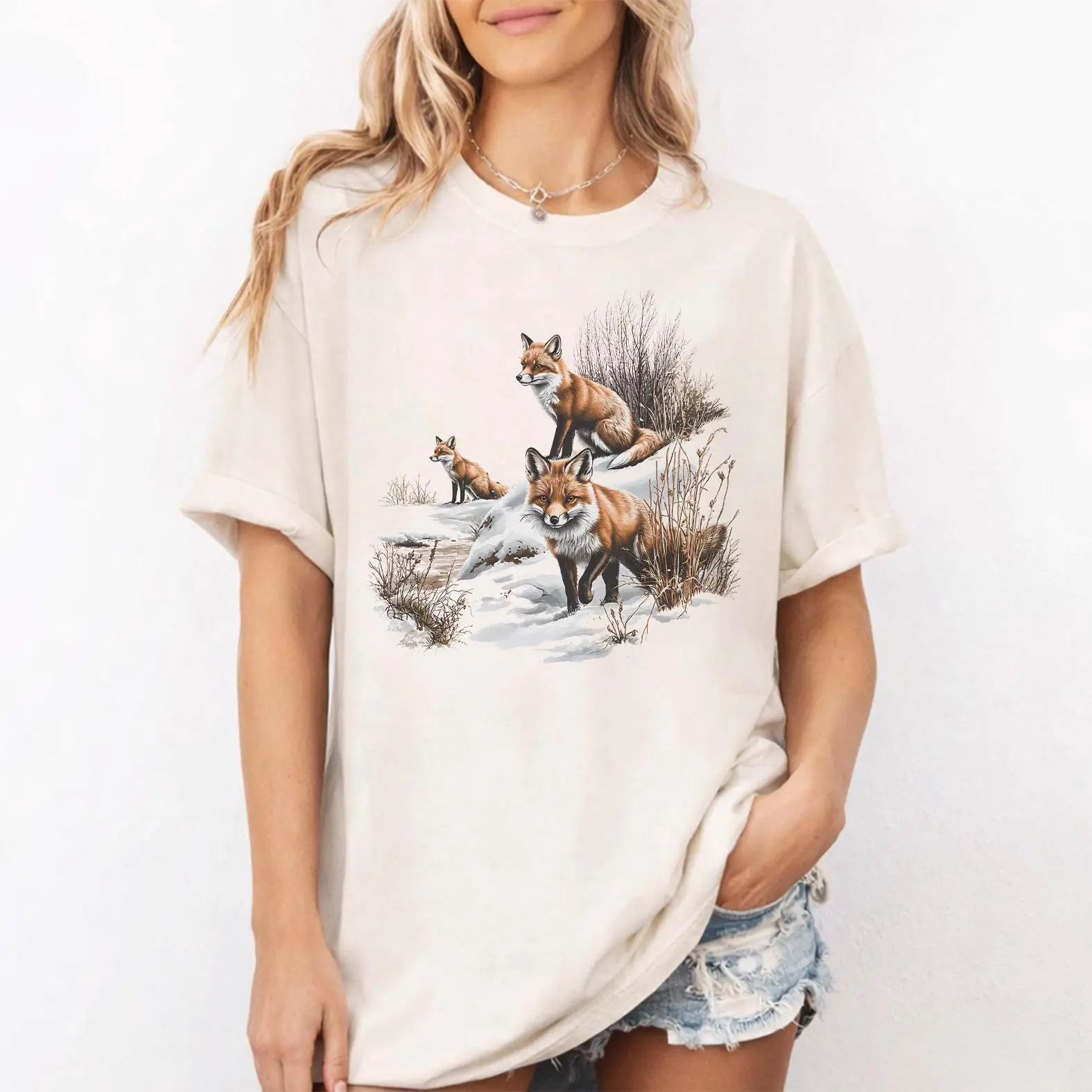 Comfort Colors Winter Fox Shirt, Red Fox Wildlife Graphic Tee, Woodland Nature Animal T-Shirt, Gift for Fox Lovers