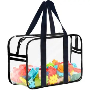 Clear Toy Storage Bag with Zipper - Organizing Bags for Home Travel with Handles - for Building Blocks, Puzzle, Book, Board Game(1, X-Large)