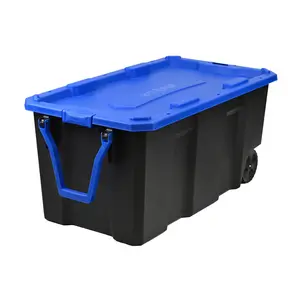 Kobalt 50 Gallon Rolling Storage Bin, Durable Stackable Tote with Secure Latch Lid & Wheels, For Garage Organization, Tools & Home Storage, Heavy Duty Container