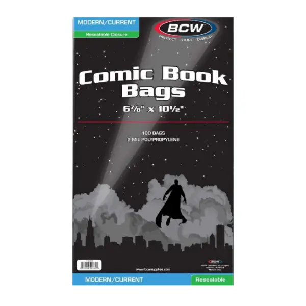 BCW Resealable Comic Book Bags - Modern/Current 100ct. - 6 7/8 x 10 1/2 - Acid-Free Archival-Quality Organiser Reusable