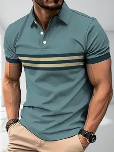 Men's Breathable Casual Shirt - Comfort Fit, Short Sleeve, Striped Design with Button Detail, Machine Washable - Perfect for Summer