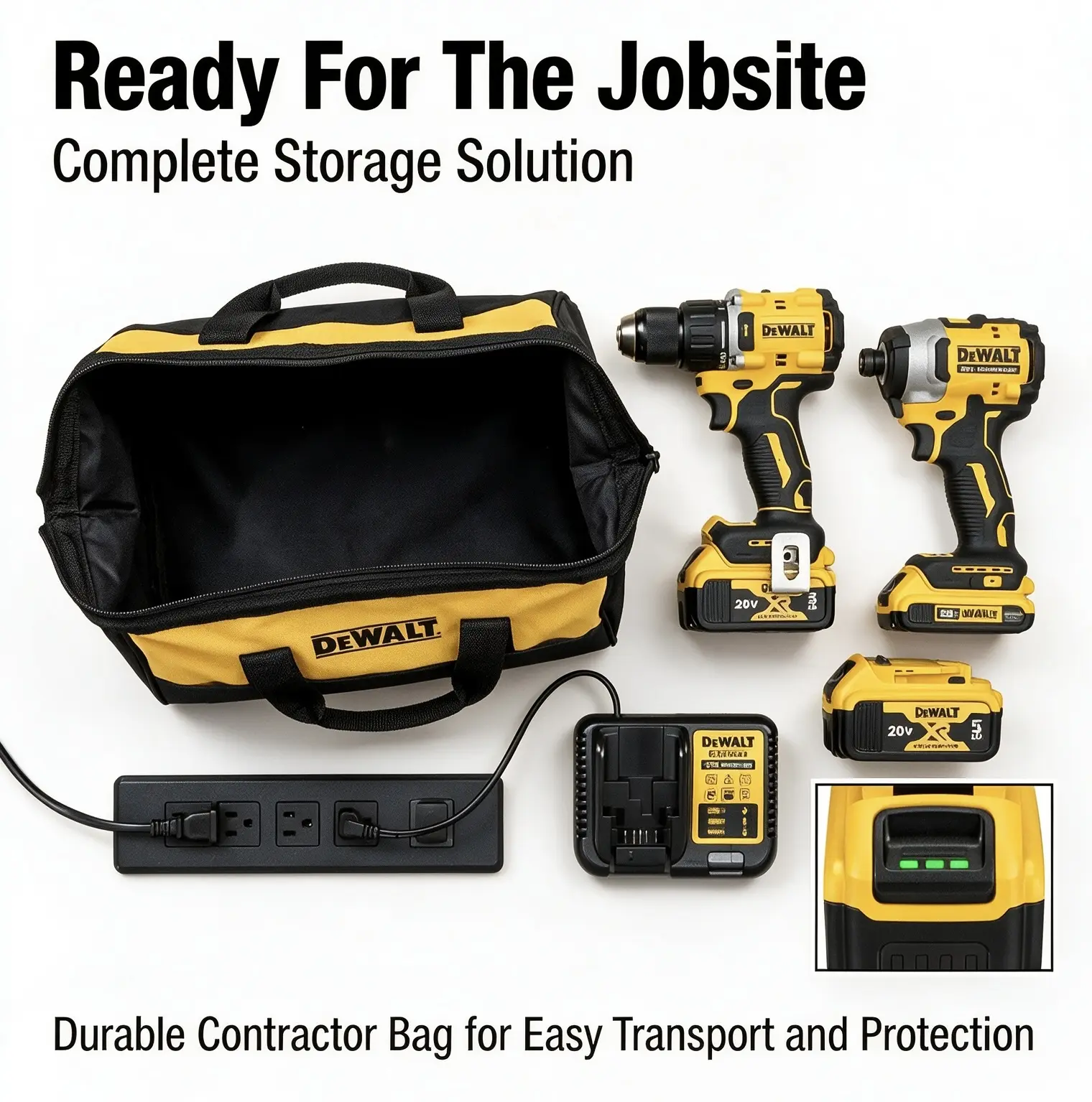 DEWALT DCF850 Cordless Impact Driver and DCD805 Drill Full Tool Set for Workshop Metal Assembly and Wall Drilling Construction Tasks renovation project level kit