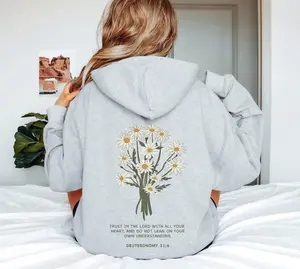 Trust in the Lord Bible Verse Back Design Hoodie, Good News Daisy Sweatshirt, Aesthetic Christian Holiday Gift, Trendy Church Shirt Casual Cotton