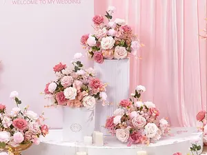 S-A8141 2pcs Pink Rose Table Centerpieces Flower Wedding Event Banquet Supplies