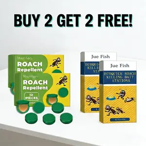 MoonSpry Cockroach Repellent & Jue Fish Bait Stations - Indoor Pest Control Kit, Buy 2 Get FREE, Keeps Roaches Away and Kills Them at the Source outdoor application