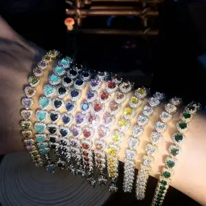 Loveden Rainbow Heart Cut Collection Elegant LOVE Halo Heart Bracelet For Women Men Daily Charm Jewelry Shining Colorful 5A Zircon Bracelet Bangle Valentines Birthday Gift