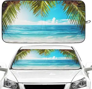 Beach Palm Car Windshield Sun Shade Foldable Sunshade Front Window Cover Sun Visor Protector Accessories (59x27.5 inches)Gift.
