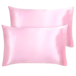 Unique Bargains Satin Pillowcases Standard Set of 2, Luxury Silky Pillow Covers for Hair and Skin, Grey Pillowcase with Envelop Closure Queen(20"x30") Pink