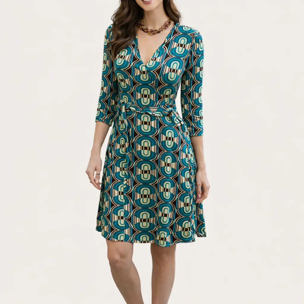 TEMPO PARIS Jade Green Geometric Jersey Dress – Size Small