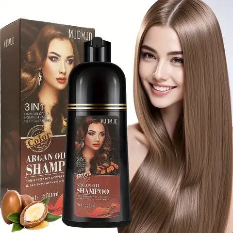MJDMJD 500ml 3-in-1 Argan Oil Botanical Semi-Perm. At-Home Hair Color Cream Shampoo, Long-Lasting Vibrant Light Brown, Easy-to-Use for Adults’ Treated Hair, 24 Months Shelf Life, Beauty & Personal Care