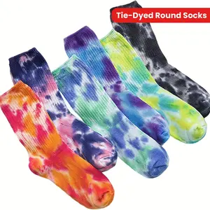 7 Pairs of Tie-Dyed round Socks, Fashion Tube Socks, Hip-Hop Street Style Socks, Socks for Men and Women, Spring and Summer Sports Travel Socks Tubesocks