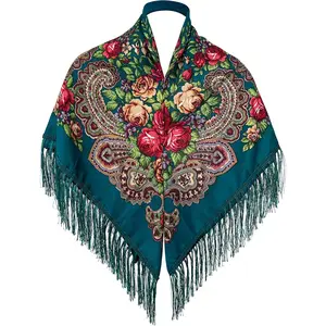Russian Style Muffler Warm Scarf with Tassel Women's Traditional Scarf Wrap Shawl Fringes Printing Cape