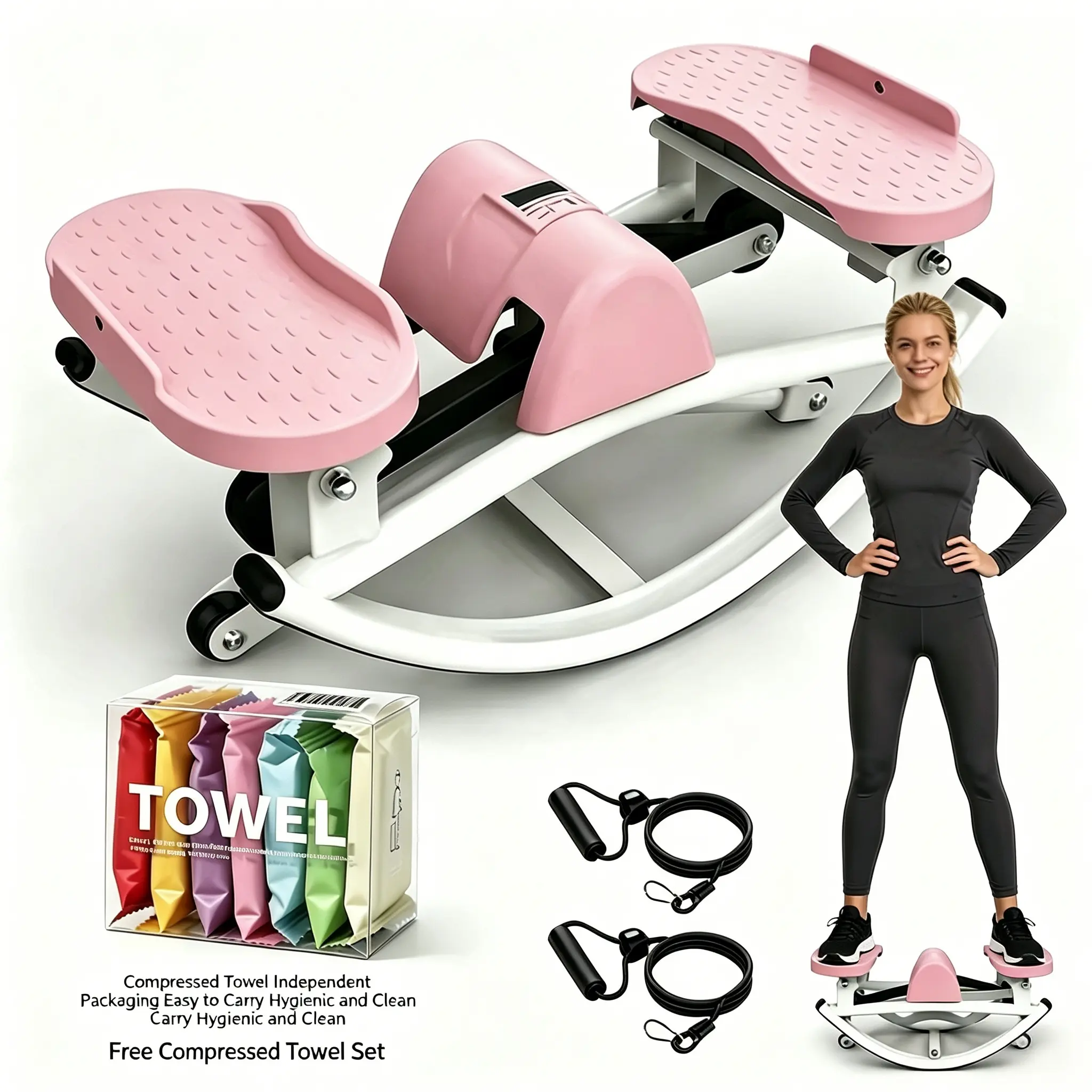 Collapsible Foldable Steel Frame Twist Stair Stepper, Compact Exercise Device Steppers for Home Gym, 330 lbs cap. Space Saving Cardio & Upperbody Workout Equipment with Resistance Bands, Anti-Slip Pedals, LCD Monitor, Step Machines