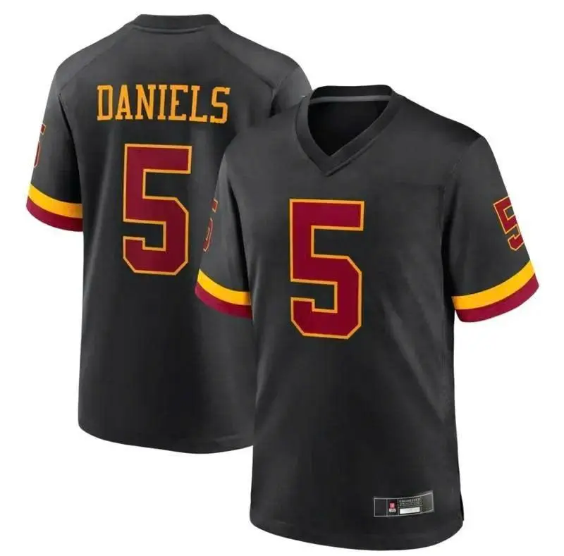3D Printed Men's #5 Black Football Jayden Daniels Fan Jersey Printed Athletic Sports Shirt Game Day Apparel Breathable Performance Uniform Lightweight Football Clothing Fan Gear Tailgate Outfit Sports Collector Gift ZWUDM