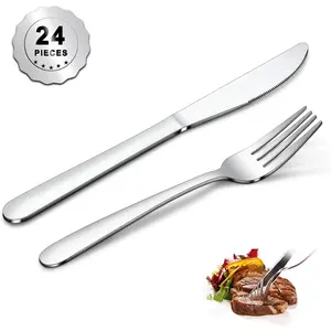 24 Pieces Forks and Knives Set, Food Grade Stainless Steel Silverware Set with 12 Knives & 12 Forks, Fork Silverware, Butter Knife, Metal Fork & Dinner Knives, Mirror Polished, Dishwasher Safe