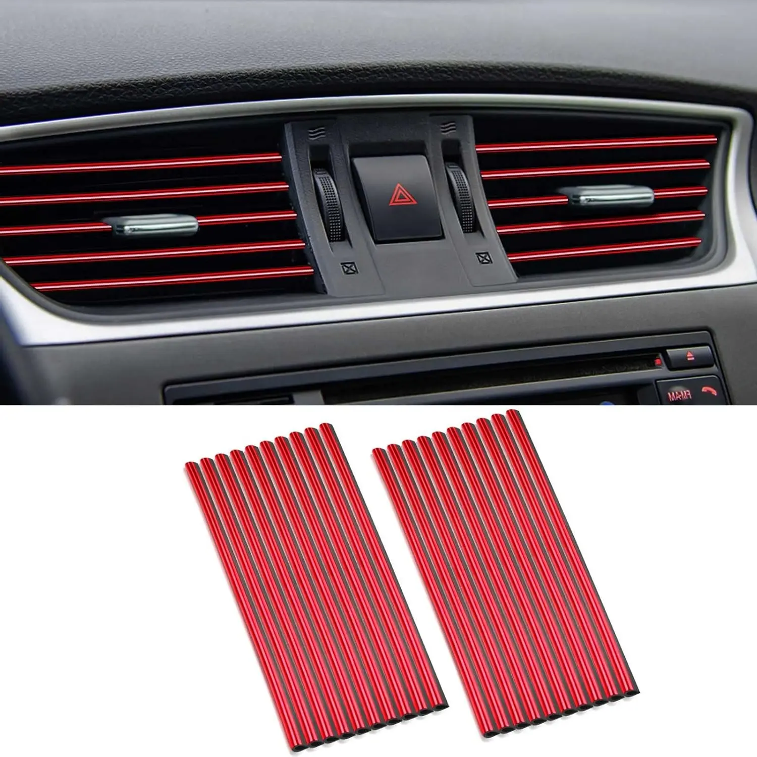 20 Pcs RED Car Vent Outlet Trim Strip Chrome PVC Air Conditioner Decoration Interior Accessories DIY