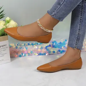 Women's Comfortable Ballet Flats PU Leather Pointed Toe Solid Color Slip-on Girl Classic Lightweight Breathable Casual Dressy Flats Shoes for Work Office Business Commuter Daily Wear