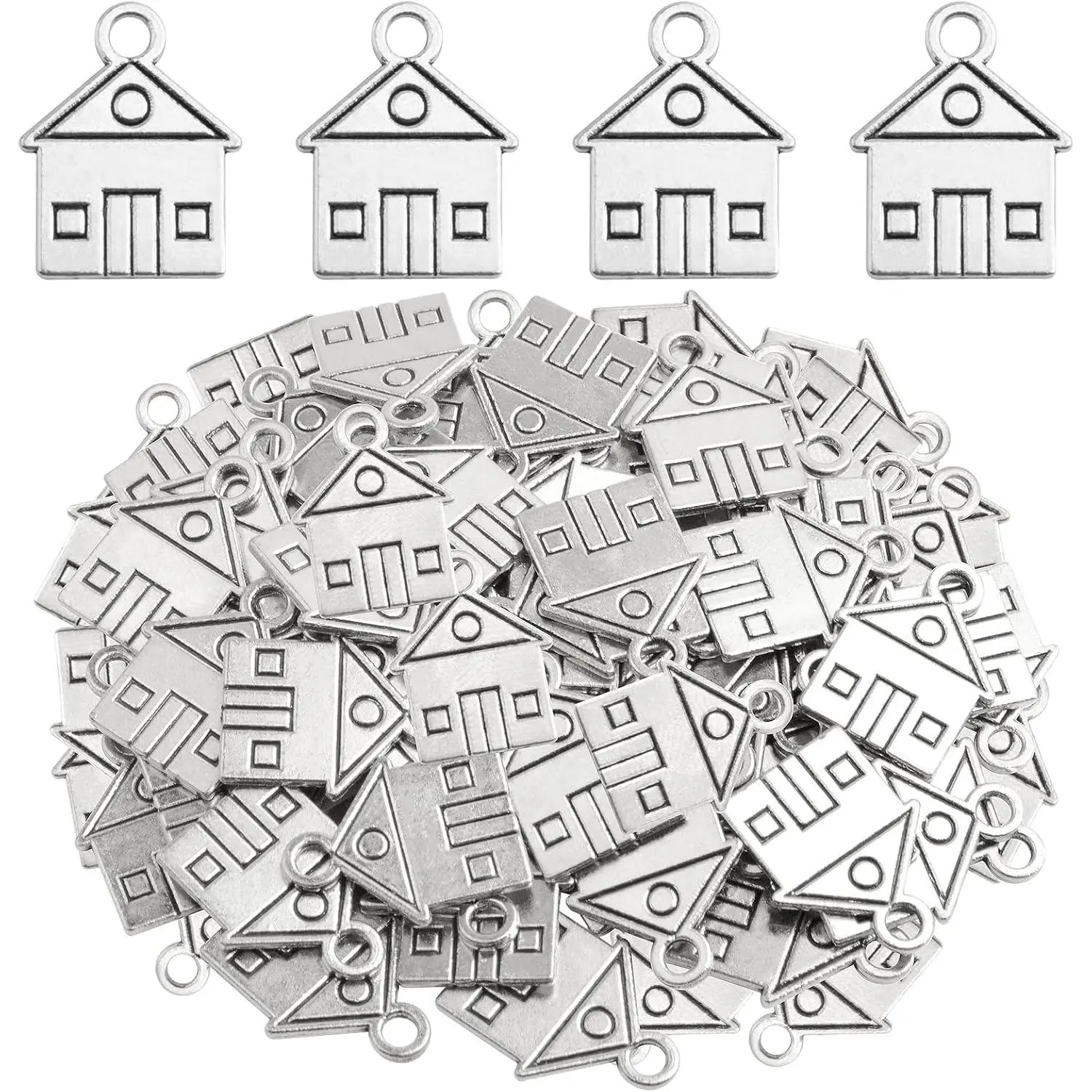 100pcs Tibetan House Shape Pendant Charms Vintage Alloy Small Double-sided House Pendants Craft Supplies for DIY Necklace Bracelet Jewelry Making Decoration