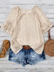 Plus Size Lace Knit Cardigan, Round Neck Loose Fit, Batwing Sleeve, Breathable, Bohemian Style, Conceals Belly, Layering Friendly