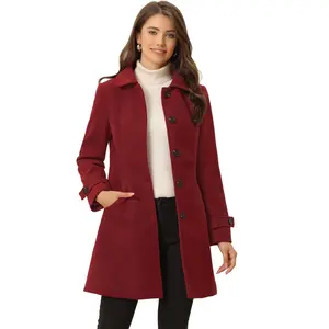 Allegra K Women's Winter Outerwear Peter Pan Collar Mid-thigh A-line Single Breasted Coat Red X-Large