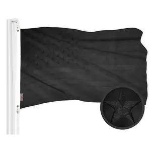 G128 - All Black American USA US Flag 3x5 ft Embroidered Stars Sewn Stripes Brass Grommets