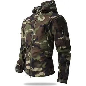 Men’s military tactical camouflage softshell fleece fall windbreaker waterproof outdoor hooded rain coats men’s windproof down hooded jacket long sleeves zip design raincoats collar coat