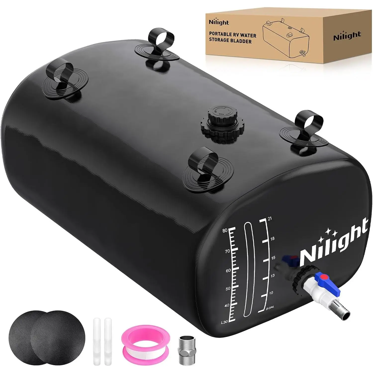 Niligft 30-Gallon Collapsible Potable Water Storage Bladder Tank, 1000D PVC Foldable Container with Hose Fit & Double-Sealed Design for Truck Bed, Emergency Supply, Agricultural Fire Protection, Garden Irrigation