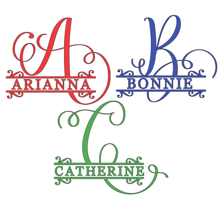 Custom Name Split Monogram Vinyl Decal Personalized Lettering Heart Sticker for Organiser, Bottles, Cups, Laptop, Luggage, Car, Truck, Window, Wall