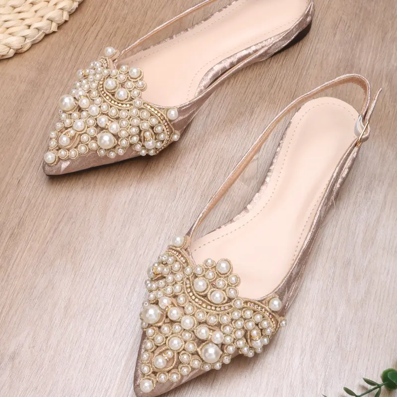 Women's Pearl Buckle Sandals, Classy Sandal, Comfortable French Style Slip-On Shoes, Outdoor Party Versatile Slippers, Elegant Flat Heel Footwear, Flat Dress Sandals, Flat Sole Sandals, Fashionable Footwear, Buckle Design Sandals, All Match Sandals
