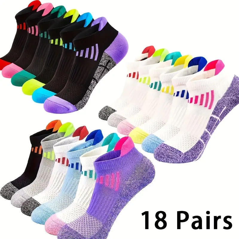 Women's Low Top Socks - Compression, Cushioned Sole, Breathable Honeycomb Mesh, Moisture Wicking, Lightweight, High-Stretch Fabric, Vibration Absorption, Friction Damage Avoidance - 6/12/18 Pairs Multicolor Athletic Socks for Running/Cycling,Backpacking