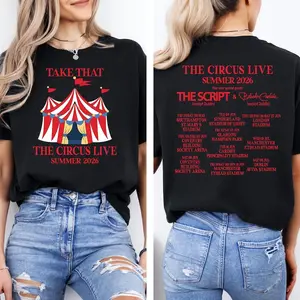 Women's Cotton Soft Short-Sleeve Round Neck Take That Circus Live Summer 2026 Tour Concert T-Shirt, Everyday Wear Top