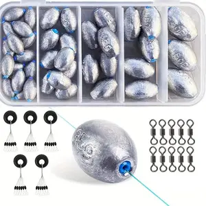 Fishing Accessories Set, Including Olive Shaped Fishing Weights & Fishing Line Space Beans & Fishing Float Stopper & Fishing Swivels, Fishing Accessories, Fishing Gear