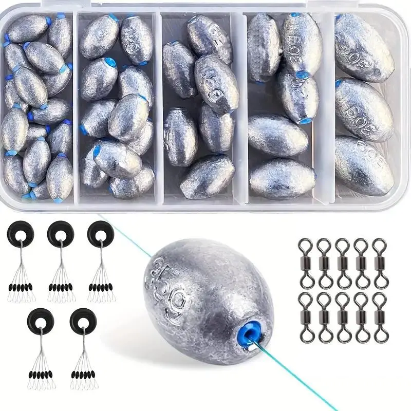 Fishing Accessories Set, Including Olive Shaped Fishing Weights & Fishing Line Space Beans & Fishing Float Stopper & Fishing Swivels, Fishing Accessories, Fishing Equipment, Fishing Tackle, Fishing Gear