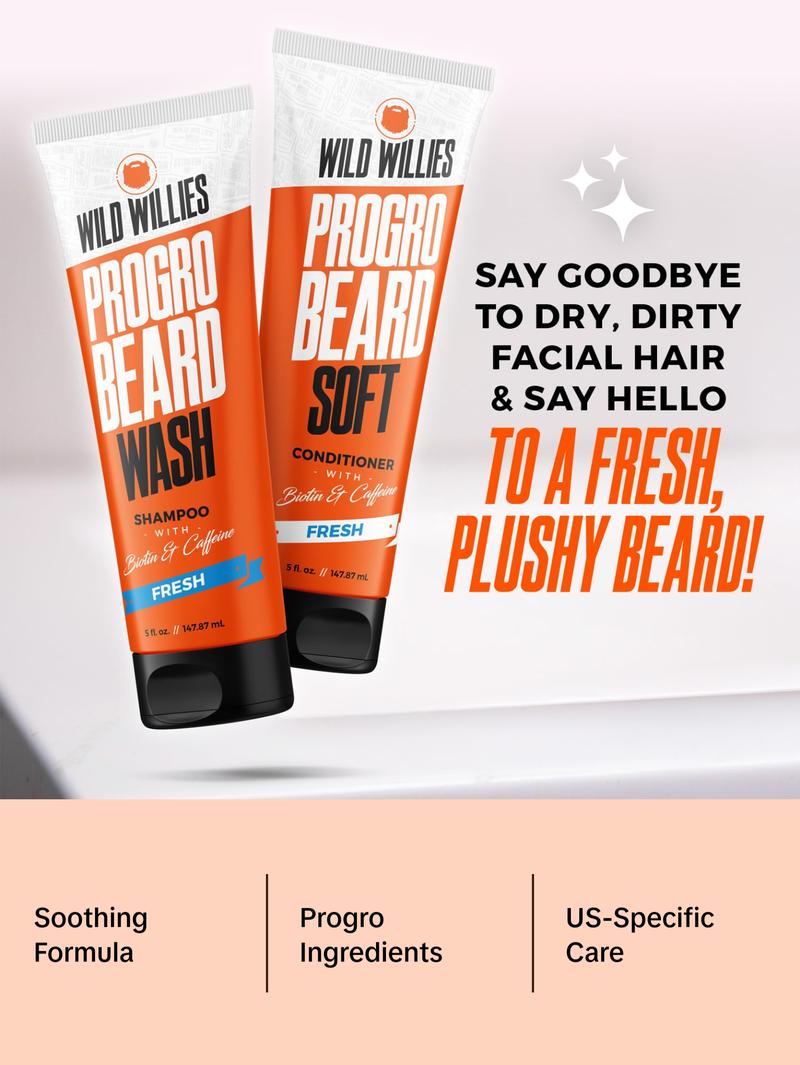 Wild Willies Beardruff Relief Kit - Itch and Flakes Stopper with Progro Beard Wash & Conditioner - Soothes Softens Conditions Beards - US Hair Care Solution