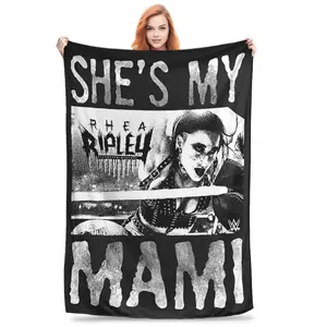 Flannel Throw Blanket She Is My Mami! Rhea Ripley Bootleg Wrestler Warm Plush Blankets Soft Bedspread For Bedroom Home Travel,Christmas Gift,Halloween Gift,Birthday Gift