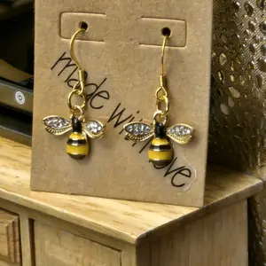 Bumble Bee Earrings - Yellow and Black Bee Motif Jewelry Accessory