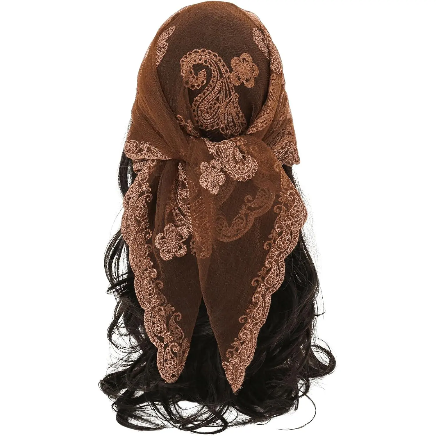 Women's Flower Embroidery Hair Scarf Headband Sheer Lace Hair Bandana