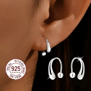 S925 Sterling Silver Teardrop Earrings - A Pair of Fashionable, Versatile, and Minimalist Earrings for Women - High-End New Style for Everyday Wear, Gifting, Or Vacation, Pure Silver with Screw-Back Design