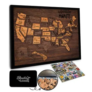 【Mother's Day Special】Flinelife Wooden USA Travel Map Puzzle – A Meaningful Gift for Couples & Families to Track Every Adventure! 13x11” Home Decor Box