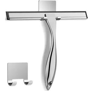 Shower Squeegee, 2 Counts/set Including 1 Count Stainless Steel Shower Squeegee & 1 Count Hook, Bathroom Cleaning Tool, Household Window Mirror Squeegee