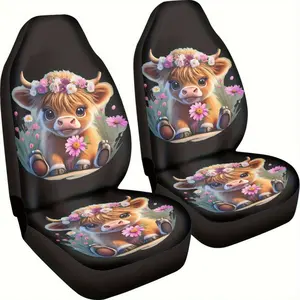 2 sets of highland cow pattern car seat covers, Automotive Decoration, suitable for both women and men. The universal car front seat protector is easy to install and suitable for all seasons.