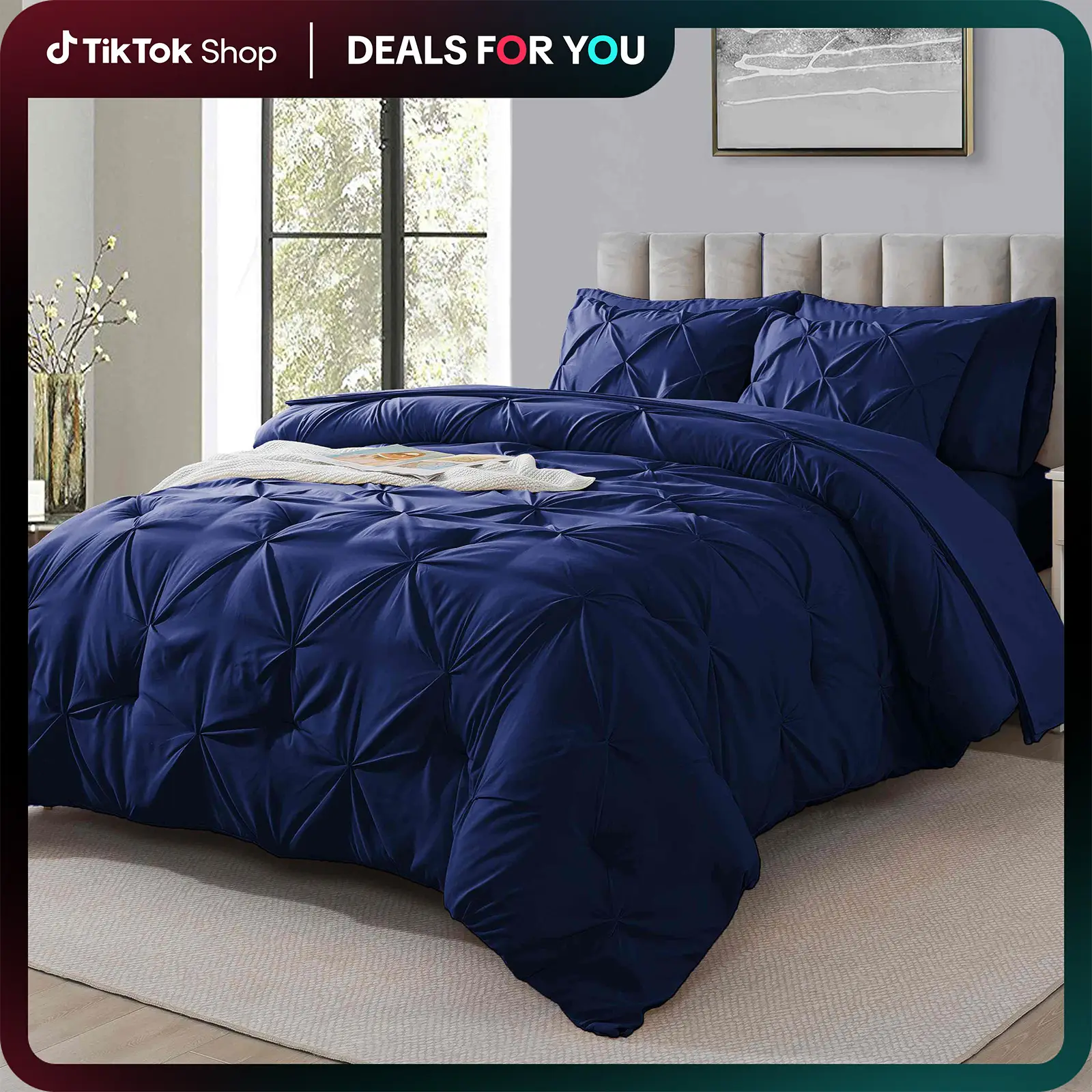 【Deals for you days 】Cosybay 7pcs Comforter Set Queen For all season with Fitted Sheet, Pillow Cases, Pillow Shams, Flat Sheet, Pintuck 7pcss Bedding