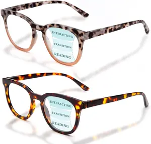 2 Packs Progressive Multifocus Reading Glasses for Women - Ladies Near and Far Blue Light Blocking Computer Readers(Multicolor for 3ft,2.50x)